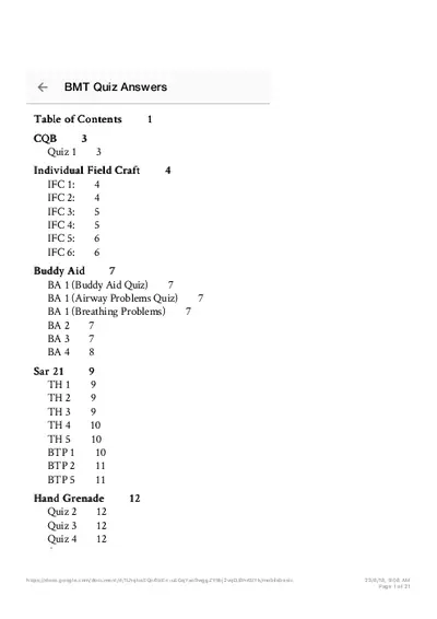 BMT Quiz Answers and Study Guide