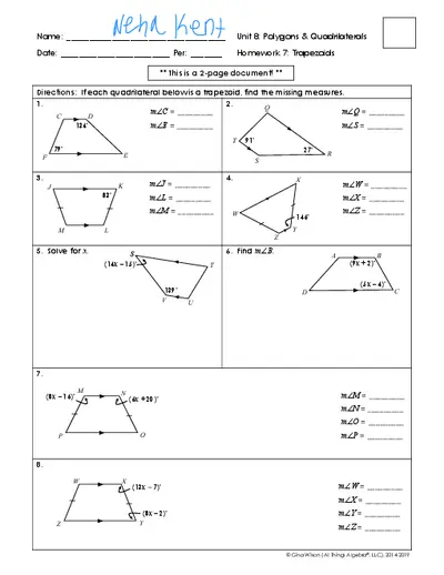 Unit 8 Homework 7: Trapezoids