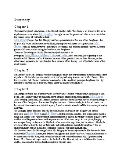 Pride And Prejudice Chapters Summaries