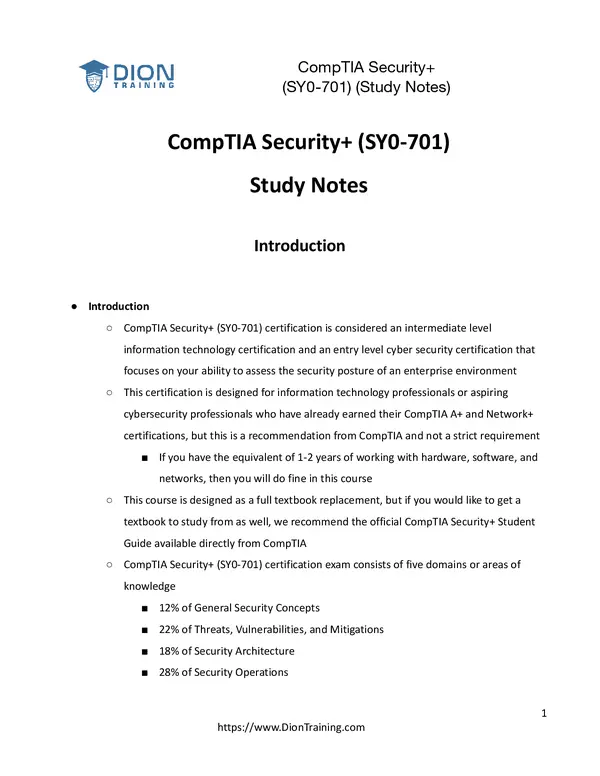 CompTIA Security+ SY0-701 Study Notes