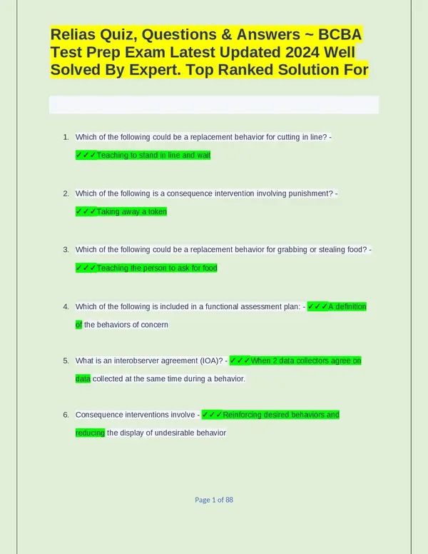 Relias BCBA Quiz Answers 2024