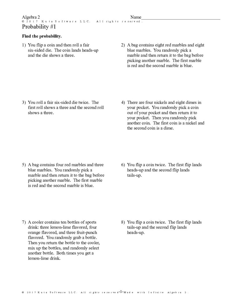 Infinite Algebra 2 Probability Problems Worksheet