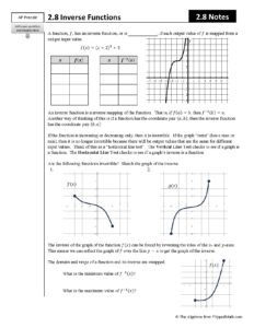 Inverse Functions Worksheet A 2.8 AP Precalculus