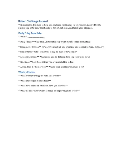Kaizen Challenge Journal Template