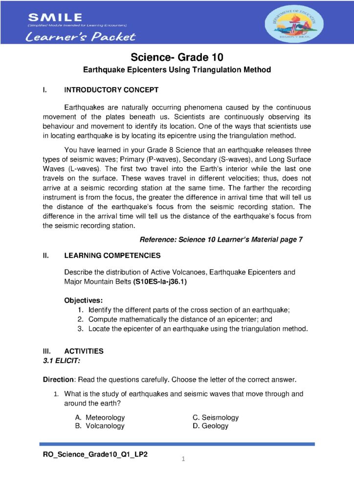 Locating Earthquake Epicenters via Triangulation PDF