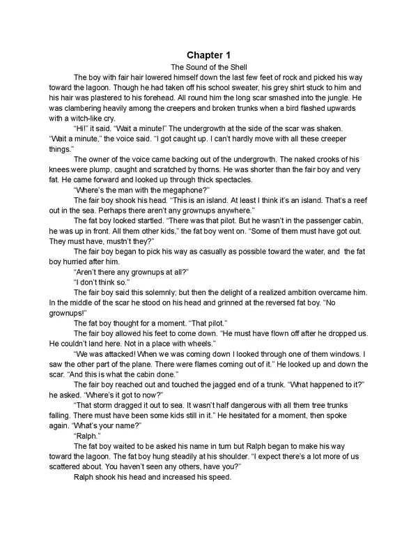 Lord of the Flies by William Golding Chapter 1