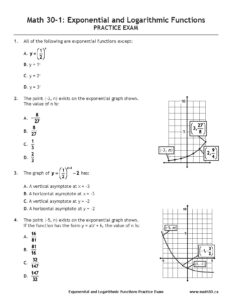 Math 30-1 Exponential and Logarithmic Functions Practice Exam