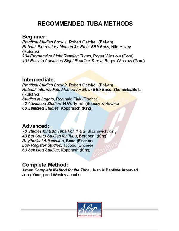 Recommended Tuba Methods and Solo Literature