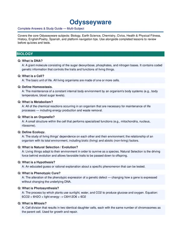 Answers for Odysseyware