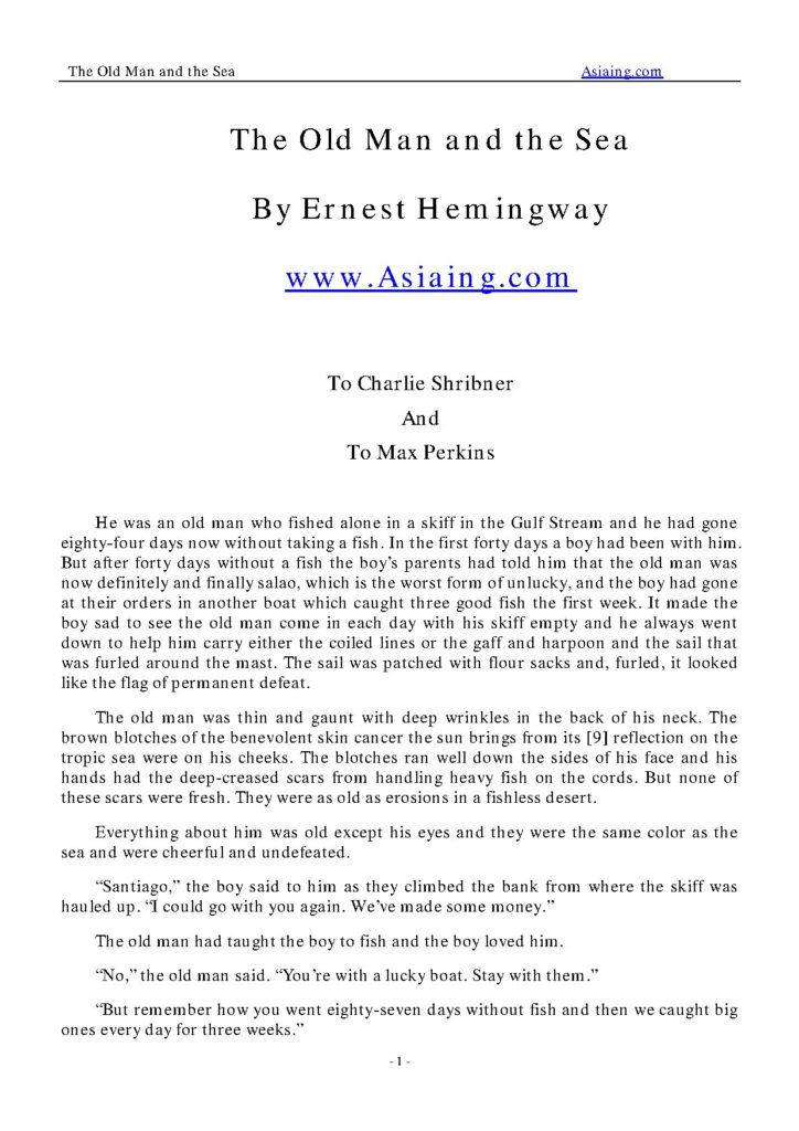 The Old Man and the Sea Book by Ernest Hemingway