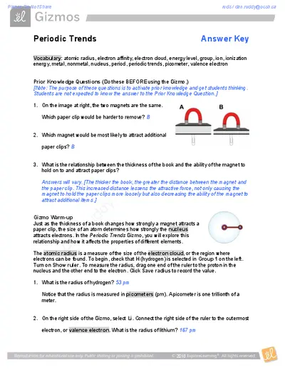 Periodic Trends Gizmo Answer Key