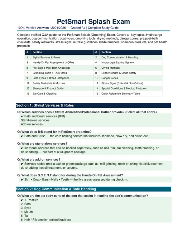 PetSmart Splash Exam 2024 2025