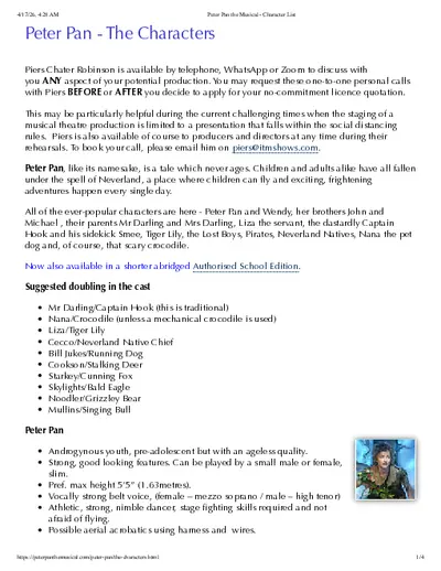 Peter Pan Character List