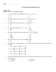 Pre-Calculus 20 Final Exam Review by Unknown Author