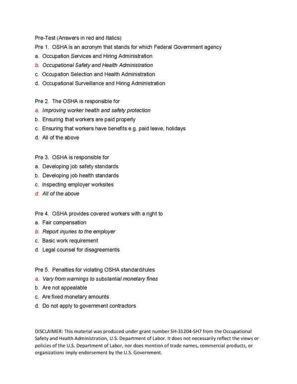 OSHA 10 Test Questions And Answers