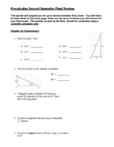 Precalculus Second Semester Final Review Trigonometry