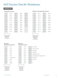 SAT Math Prep Practice Test 4 Answer Key