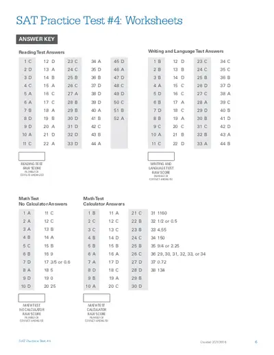 SAT Practice Test #4: Worksheets