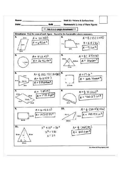 Unit 11: Volume & Surface Area - Homework 1 Key