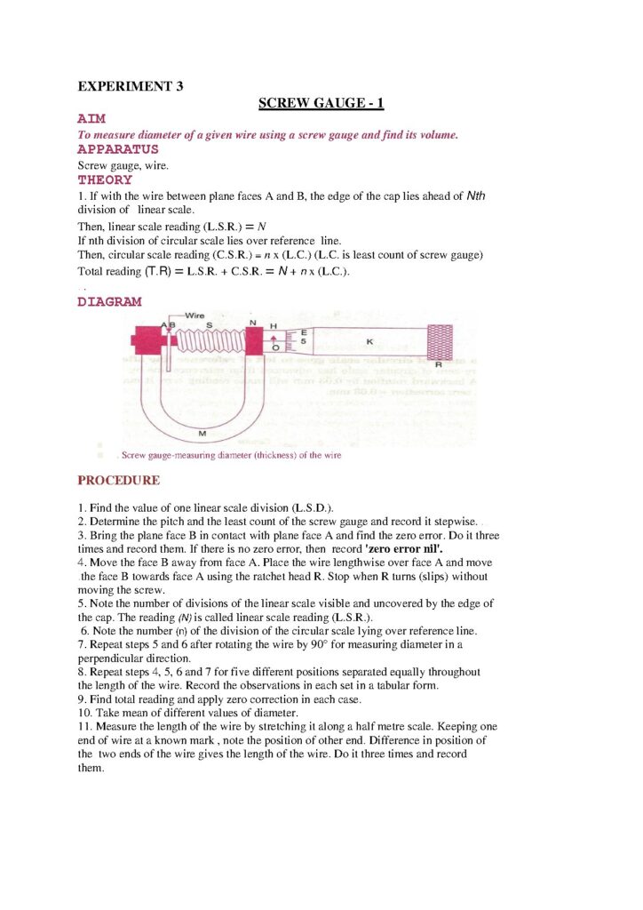 Screw Gauge Experiment for Measuring Wire Diameter