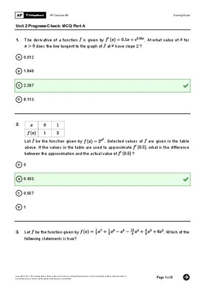 Unit 2 Progress Check MCQs Part A – AP Calculus Answers