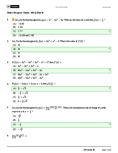 AP Calculus BC Unit 2 Progress Check MCQ Answers