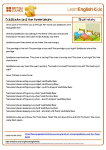 Short Stories Goldilocks And The Three Bears Transcript