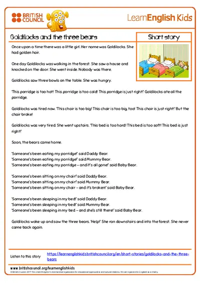 Short Stories Goldilocks And The Three Bears Transcript