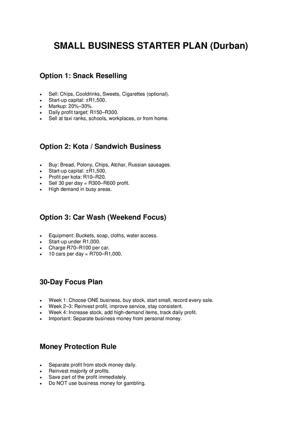 Small Business Starter Plan Durban