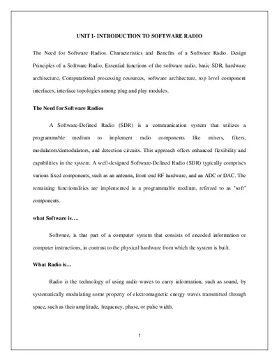 SOFTWARE DEFINED RADIO Unit 1