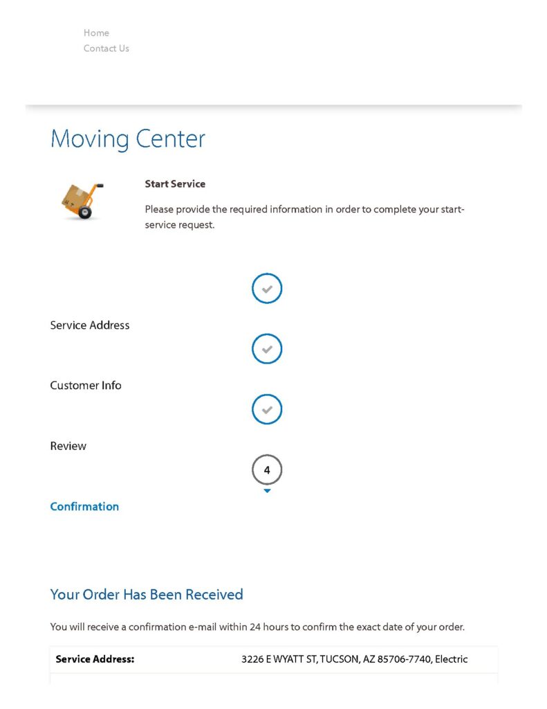 Start Service Confirmation My Account Tucson Electric Power