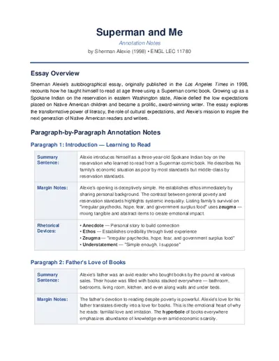 Superman And Me Annotation Notes