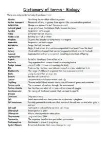 Biology Vocabulary Glossary A-Z