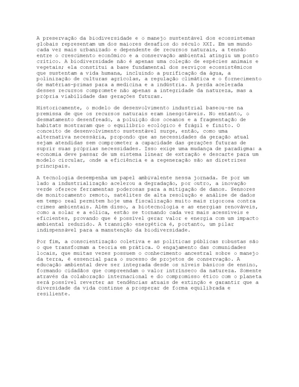 A preservação da biodiversidade e o manejo sustentável dos ecossistemas