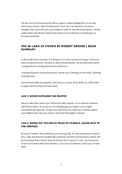 The 48 Laws Of Power By Robert Greene Book Summary