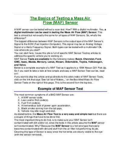 The Basics Of Testing A Mass Air Flow (MAF) Sensor
