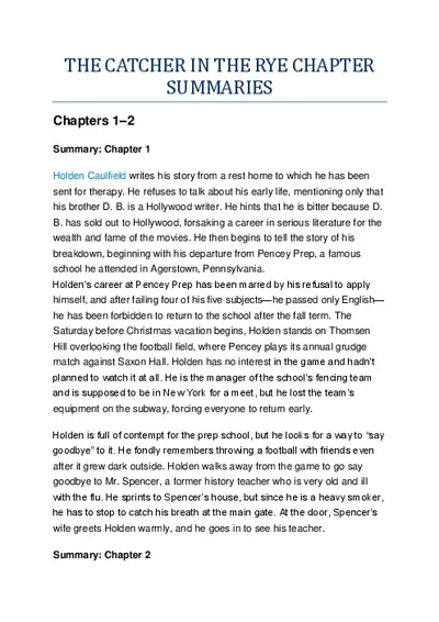 The Catcher In The Rye Chapters Summaries