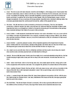 The Giver Book By Lois Lawry Characters