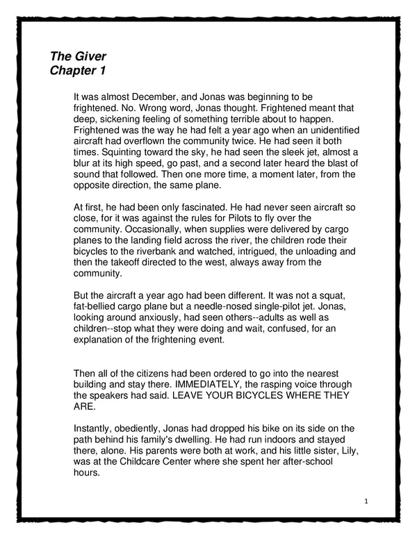 The Giver Chapter 1