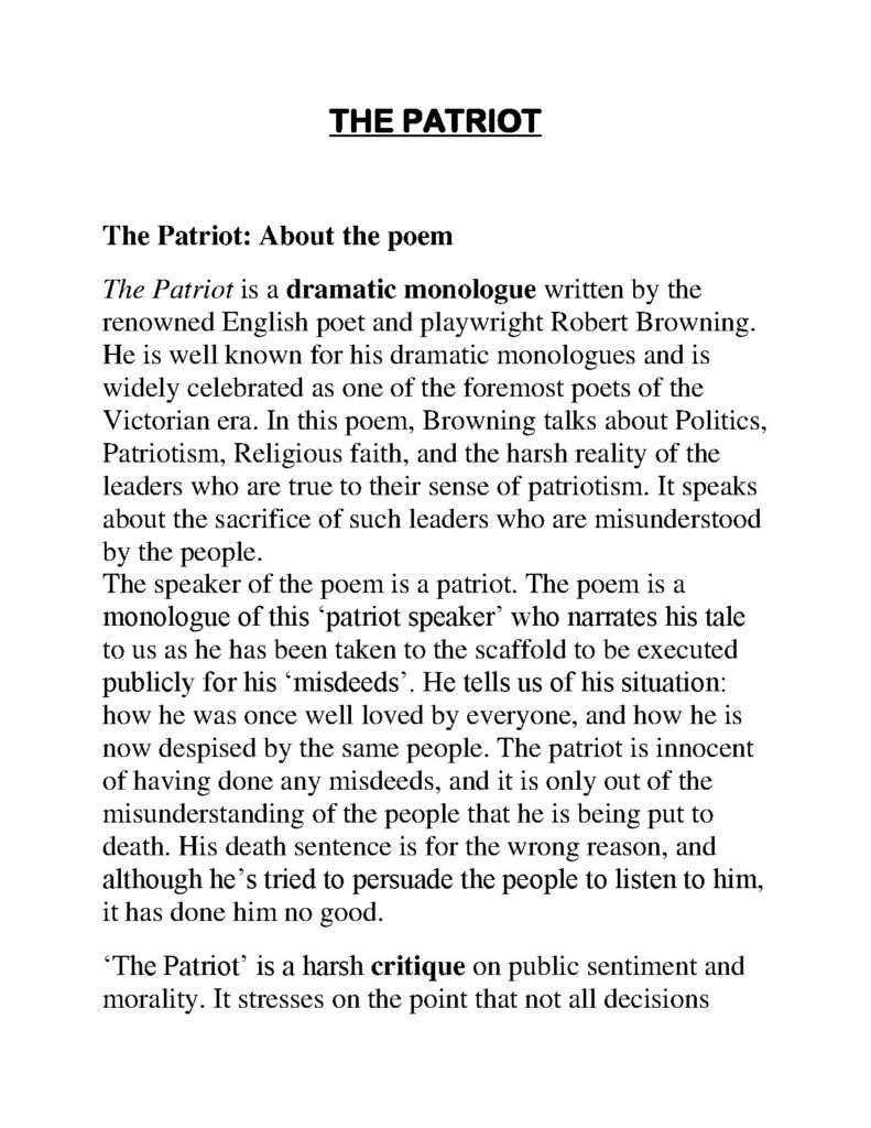 The Patriot by Robert Browning Analysis
