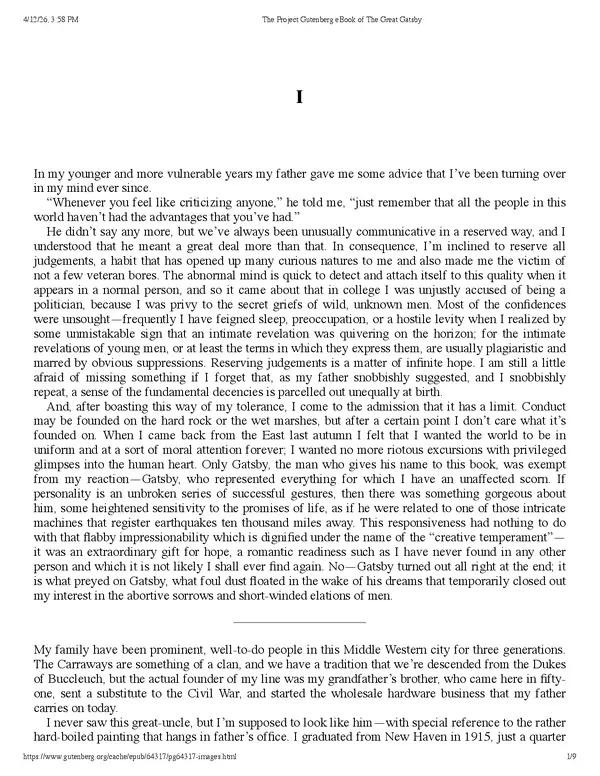 The Great Gatsby Chapter 1