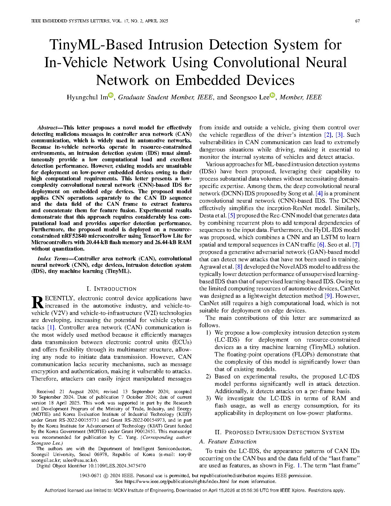 TinyML-Based Intrusion Detection System for In-Vehicle Networks