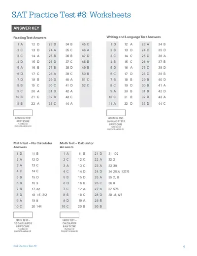SAT Practice Test #8: Worksheets