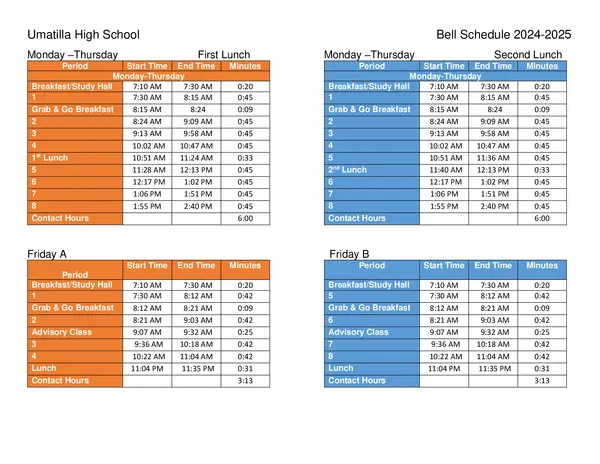 Umatilla High School Bell Schedule 23 24