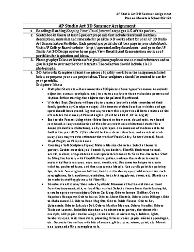 AP Studio Art 3D Summer Assignment