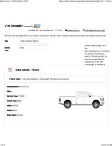 Dodge Ram Pickup 2006 VIN Information and Specifications