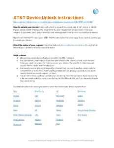 ATT Device Unlock Code Instructions