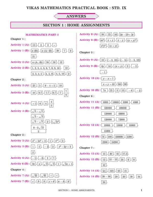 Class 9 Vikas Maths Practical Answers