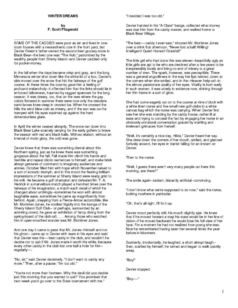 Winter Dreams Short story by F. Scott Fitzgerald