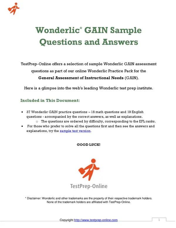 Free Wonderlic Sample Test Questions and Answers